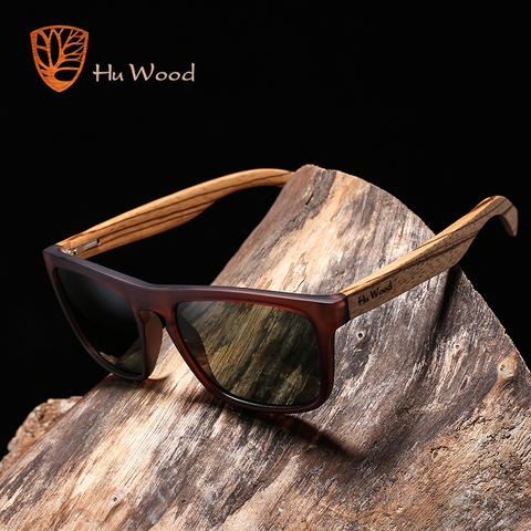 HU WOOD Natural Bamboo Sunglasses for Men Zebra Wood Sun Glasses Polarized Sunglasses Rectangle Lenses Driving UV400 GR8002 ► Photo 1/6