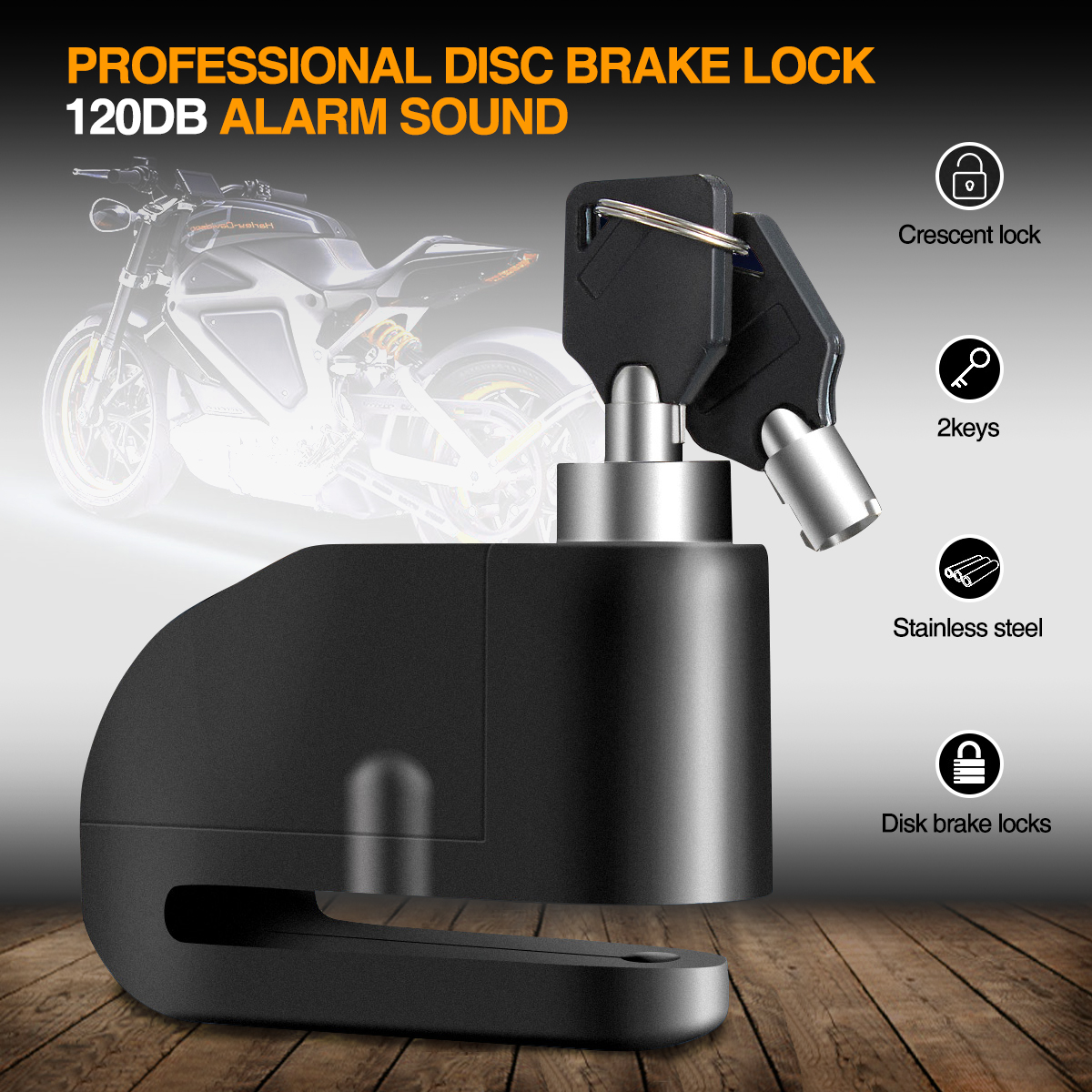120DB Motorcycle Wheel Disc Brake Anti-theft Security Alarm Lock For Yamaha