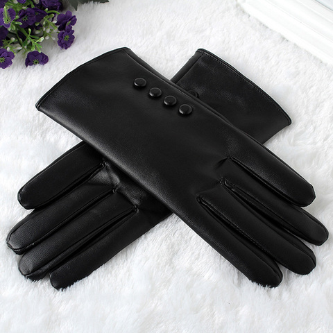 High Quality Leather Female Fashion Winter Plus Coral Velvet Warm Black Glove Women Driving Touch Phone Screen Glove Mittens B76 ► Photo 1/4
