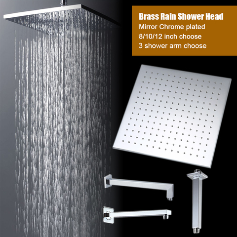 Quality square rain shower head brass polishing chrome head shower arm wall mounted & ceiling mounted size 8 10 12 inch choose ► Photo 1/4
