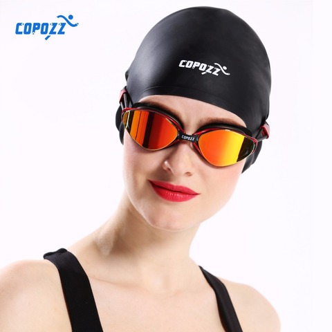 New COPOZZ Flexible Silicone Waterproof Swimming Cap Swimwear/hat Cover Ear Swim for Men women Unisex Adult  long short hair ► Photo 1/6