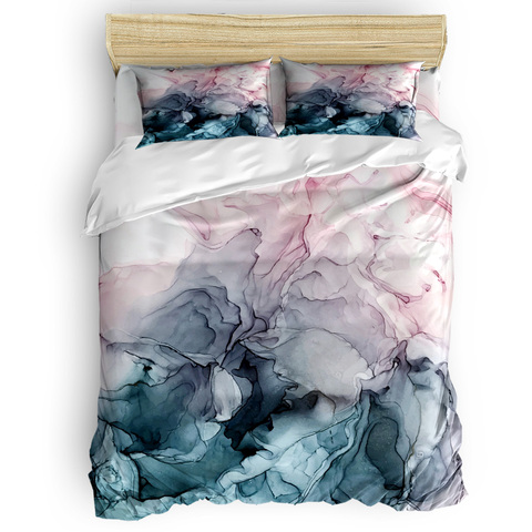 Blush and Payne's Grey Flowing Abstract Painting Cotton Duvet Cover King Size Quilt Cover Set Bedclothes Single Bedding Sets ► Photo 1/6