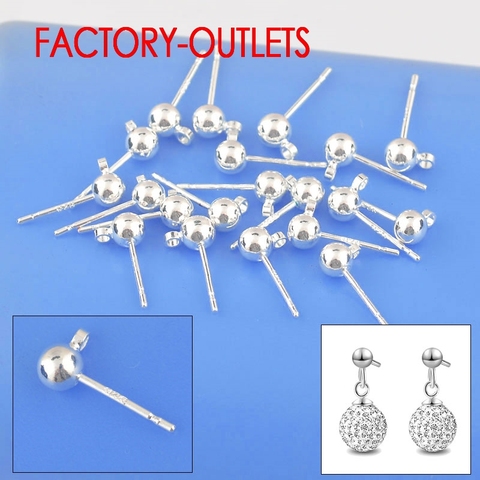 100PCS Lot Wholesale 925 Sterling Silver Fashion Women Jewellery Findings Real Stud Earrings Pin Ball Beads Head ► Photo 1/1