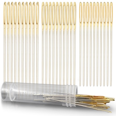 Leather Crafts Sewing Needle,Round Head Blunt Pint,Pointed Prism Sharp Tool for Embroidery Stitching Gold Tail Big Eye Needles ► Photo 1/6