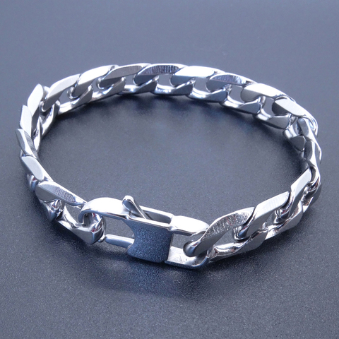 Men Women Stainless Steel Bracelet 6/8/12 mm 8 Inches Curb Chain Vintage Jewelry Punk Fan Factory Offer ► Photo 1/6