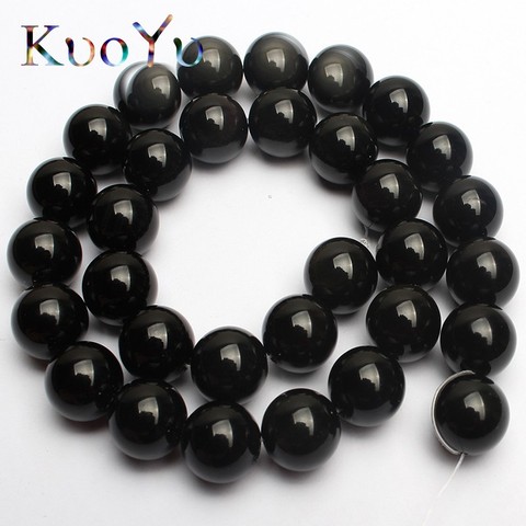Natural Black Obsidian Stone Beads Round Loose Beads For Jewelry Making 15.5