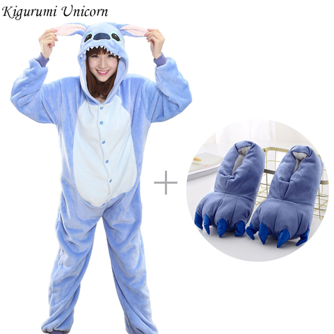 Kigurumi Unicorn Pajama Adult Animal Stitch Onesie Women Men Couple 2022 Winter Pajamas Suit Cat Sleepwear Flannel Pijamas ► Photo 1/6
