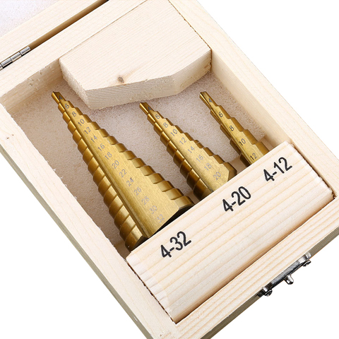 HSS Step Drill Bits Hex Shank Cone Step Core Drill Bit Hole Cutter Set 4-12mm 4-20mm 4-32mm Metric Spiral Stepped Metal Drilling ► Photo 1/6
