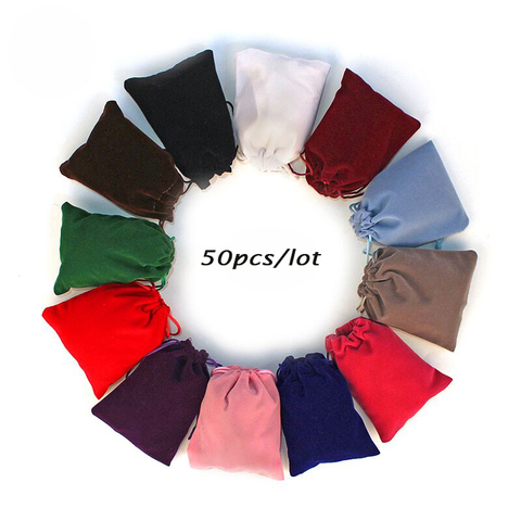 50Pcs/lot 5x7cm 7x9cm 8x10cm 9x12cm Coloful Velvet bag Jewelry Packing Velvet Drawstring Pouches Gift Bags Can customized ► Photo 1/6