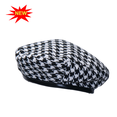 New autumn winter Plaid Beret Hats For Women French Berets Fashion Female Houndstooth Berets Black Berets With Adjustable Rope ► Photo 1/6
