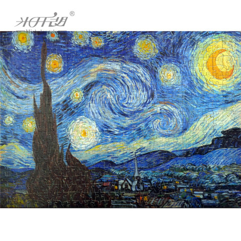 Michelangelo Wooden Toys Puzzles 500 1000 1500 2000 Pieces Old Master The Starry Night by Vincent van Gogh Wall Painting Gift ► Photo 1/1