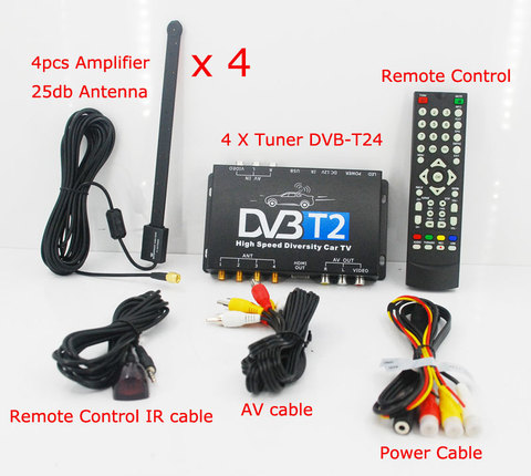 HDTV Car DVB-T2 DVB-T MULTI PLP Digital TV Receiver automobile DTV box With 4 Tuner Antenna Russian Europe Thailand Singapore ► Photo 1/6