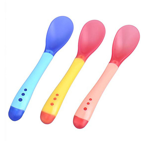 Hot Sale 3pcs/set Small Toddlers Utensils Plastic Baby Spoons Infant Feeding Tool Heat Sensitive Kids Tableware ► Photo 1/6