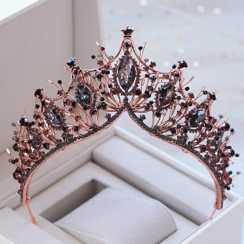 Women BLACK Baroque Crown Headdress Bridal Tiara Hairband Wedding Headpiece 