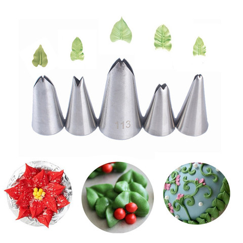 5Pcs/Set Stainless Steel Pastry Nozzles Leaf Cream Nozzles Cake Decor Icing Piping Nozzle Cupcake Pastry Tips Tools ► Photo 1/6