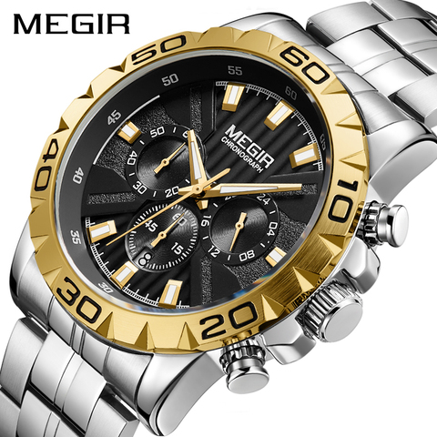 2022 New MEGIR Watch Men Chronograph Quartz Business Mens Watches