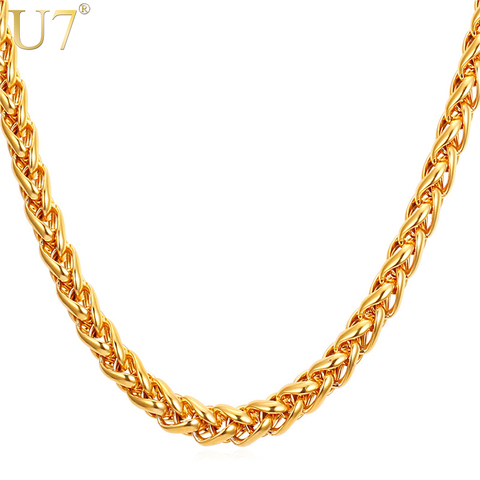 U7 Wheat Chain,Spiga Chain for Men Gold/Black Color Stainless Steel Long/Choker 3mm/6mm/9mm Twisted Necklace Mens Jewelry N571 ► Photo 1/6