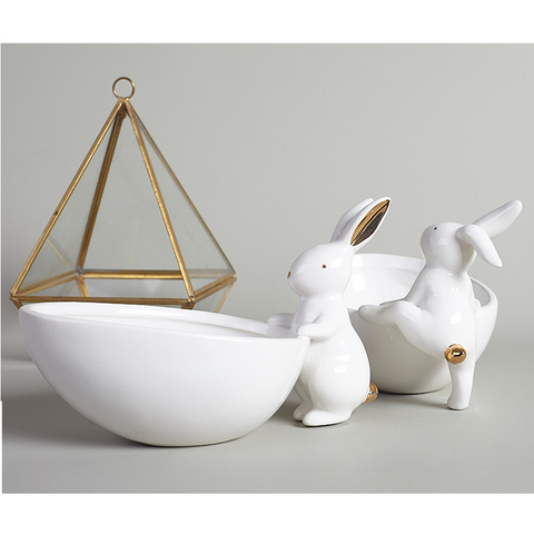 White Rabbit Storage Tray bunny plate Ceramic Fruit Plate  Snack Dessert Plate Decoration Jewelry Tray Box Cartoon Porcelain ► Photo 1/6