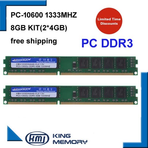 KEMBONA free shipping Brand New longdimm desktop DDR3 1333Mhz 8GB (Kit of 2,2X ddr3 4GB) PC3-10600 full compatible ► Photo 1/4