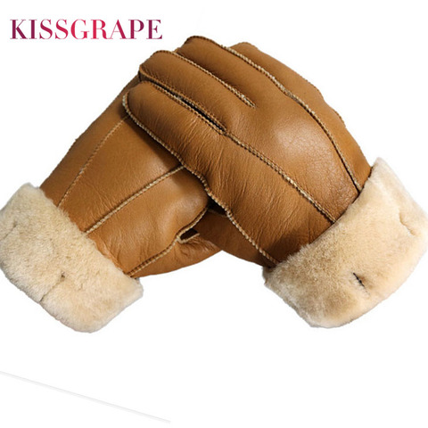 New Men Winter Gloves Warm Genuine Sheep Fur Gloves for Men Thermal Goat Fur Cashmere Real Leather Leather Snow Gloves Manual ► Photo 1/6