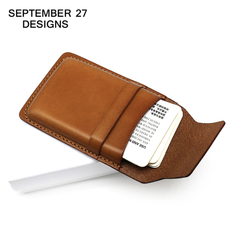 Business Card Case 100% top Genuine cowhide leather Vintage men credit card holder women min wallet small bag retro coin purse ► Photo 1/6