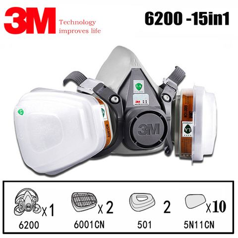 3M 6200 Half Face Painting Spraying Respirator Gas Mask 15 In 1 Suit Safety Work with 6001 Filter Dust Mask ► Photo 1/1