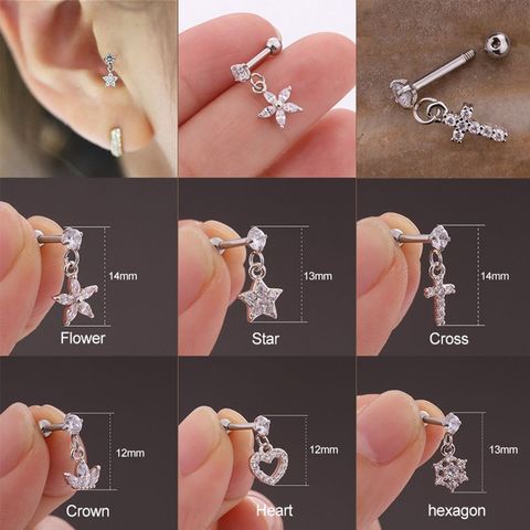 Crystal Ear Tragus Ear Cartilage Piercing Earring Heart Star Cross Dangle Piercing Earring Stainless Steel Helix Cartilage Studs ► Photo 1/6