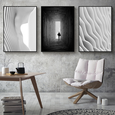 Nordic Black White space art wall art Canvas posters Painting Prints Abstract building Pictures for Living Room Morden  Decor ► Photo 1/6