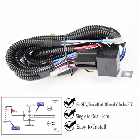 1Set Electric 12V Universal Car Horn Wiring Harness Relay Kit For Auto Van Truck Grille Mount Blast Tone Horns ► Photo 1/6