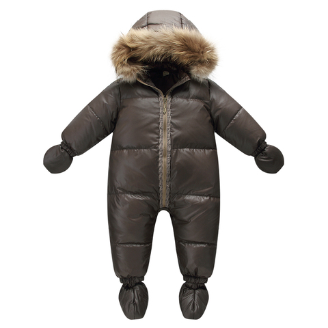 Duck Down Snow Wear Baby Boy Snowsuit, Infant Coat With Fur Hood