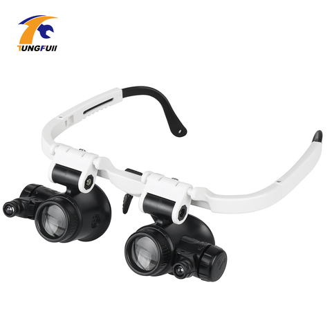TUNGFULL LED Glasses Magnifier Craft Reading Magnifying Glass Headband With Light 8X 15X 23X Magnifying Lens Mirror loupe Repair ► Photo 1/6