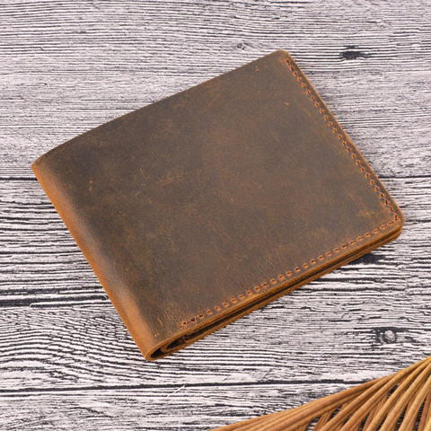 Handmade Real Leather Wallets for Men Slim Breif Men Wallets Short Vintage Retro Manmade Wallet Money Bags ► Photo 1/6