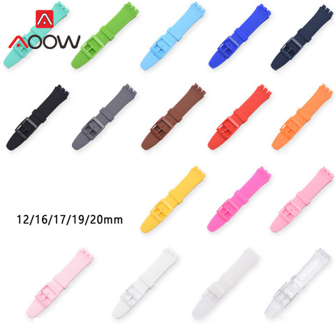 Colorful Silicone Watchband for Swatch Watch 12mm 16mm 17mm 19mm 20mm Rubber Replace Bracelet Strap Band Accessories Pink Black ► Photo 1/6