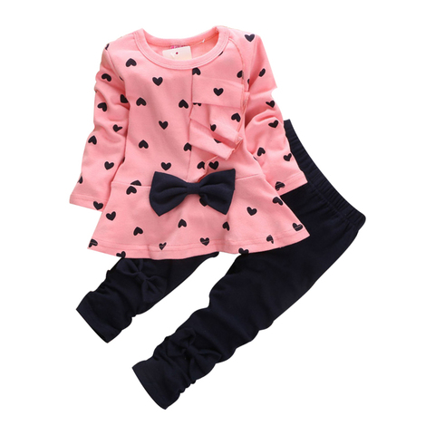 2022 New Fashion Girls Clothing Sets Cotton Children Bow Dress Tops Leggings Kids Round Neck Polka Dot Suits Baby Casual Outfit ► Photo 1/6