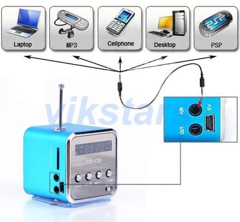 micro SD TF USB portable radio FM speaker internet radio,mobile phone vibration pc music player,multifunction mini speaker V26R ► Photo 1/6