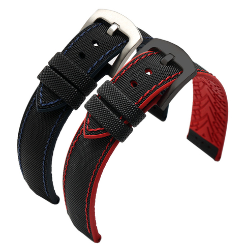 New High quality watchband Nylon+Rubber bottom strap 18mm 20mm 22mm 24mm watch General style black bracelet for men bussiness ► Photo 1/5