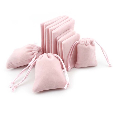 5pcs/lot Sweet Pink Drawstring Organza Velvet Bags 5x7 7x9 10x12cm Storage Bags Christmas Wedding Gift Pouches Jewelry Packaging ► Photo 1/5