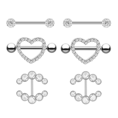 2pcs Fashion Barbell Nipple Ring Piercing Bar Rings Jewelry Creative Punk Body Jewellery High Quality Zircon Heart Rings Women ► Photo 1/6