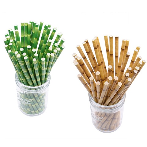 25pcs Green Brown Bamboo Pattern Paper Straws Juice Cocktail Drinking Straw for Wedding Birthday Bar Pub Jungle Party Supplies 7 ► Photo 1/6