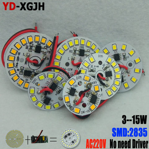 10pCS 3W5W7W9W12W15W AC 220V Smart IC Driver led pcb lampor+2Pin Line SMD2835 Aluminum PCB plate Supper bright For Bulb light ► Photo 1/6