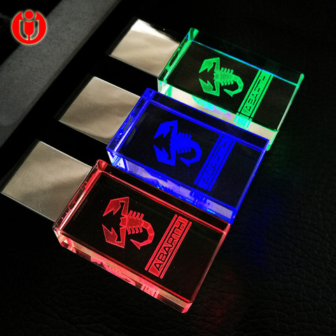 Crystal glass USB Flash Drive 64gb, Personality cars Logo pen drive 8GB 16GB 32GB LED lights USB Flash Memory Drive Custom gift ► Photo 1/1