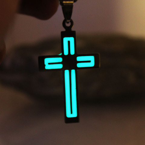 Glowing Necklace CROSS Necklace stainless steel Necklace cross GLOW in the DARK night Fluorescent Christmas gifts men women girl ► Photo 1/3