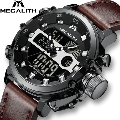 MEGALITH Men Sports Quartz Watch Men Multifunction Waterproof Luminous Wristwatch Men Dual Dispay Clock Horloges Mannen With Box ► Photo 1/6