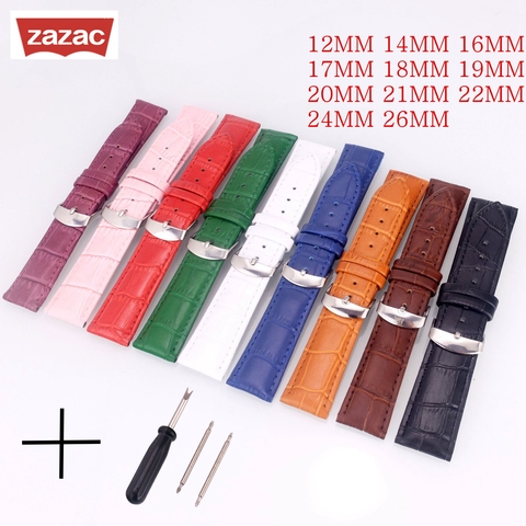 Leather Watches Band Strap 12-26mm 16mm 18mm 19mm 20mm 22mm Brown Pink White Green Black Blue Woman Man Watchbands Watch Belts ► Photo 1/6