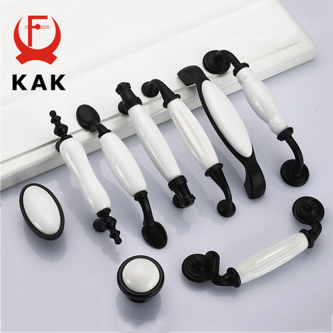 KAK Ceramic Black White Cabinet Handles Drawer Knobs Zinc Alloy Wardrobe Door Handles Pulls Simple European Furniture Handle ► Photo 1/6