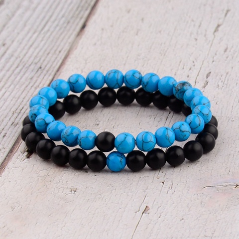 Amader 2PCS/L Distance Bracelet For Women Men Blue&Black Stone Yoga Energy Beaded Couple Bracelets Men Gifts Ladies WAB241 ► Photo 1/6