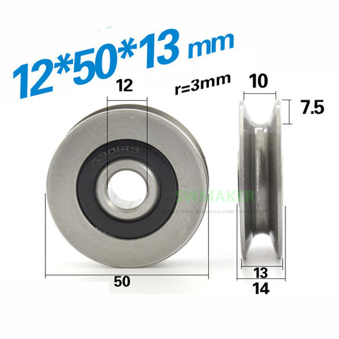 12*50*13mm U grooves V round bottom  steel bearings 5cm pulley, 6mm guide wheel, wire rope lifting wheel  6301RS bearing ► Photo 1/5