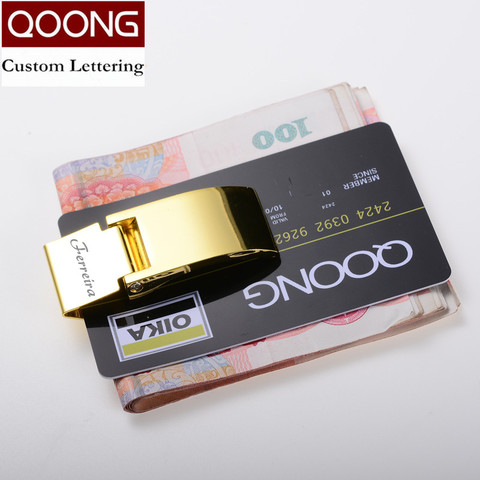 QOONG Custom Lettering Stainless Steel Three Colors Money Clip Holder Slim Pocket Cash ID Credit Card Metal Clips Wallet 40-010 ► Photo 1/6