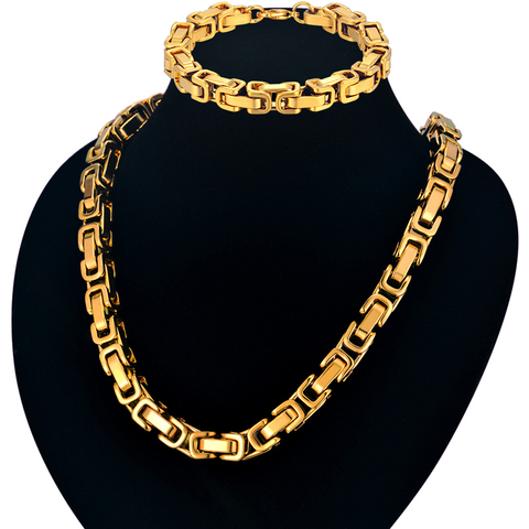 Classic Byzantine Chain Bracelet And Necklace Set For Men Wholesale Nigeria Gold Color African Dubai Fashion Men Jewelry Sets ► Photo 1/6