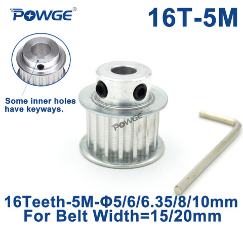 POWGE 16 Teeth HTD 5M Synchronous Timing Pulley Bore 5/6/6.35/8/10mm for Belt Width 15/20mm HTD5M Belts gear wheel 16Teeth 16T ► Photo 1/6